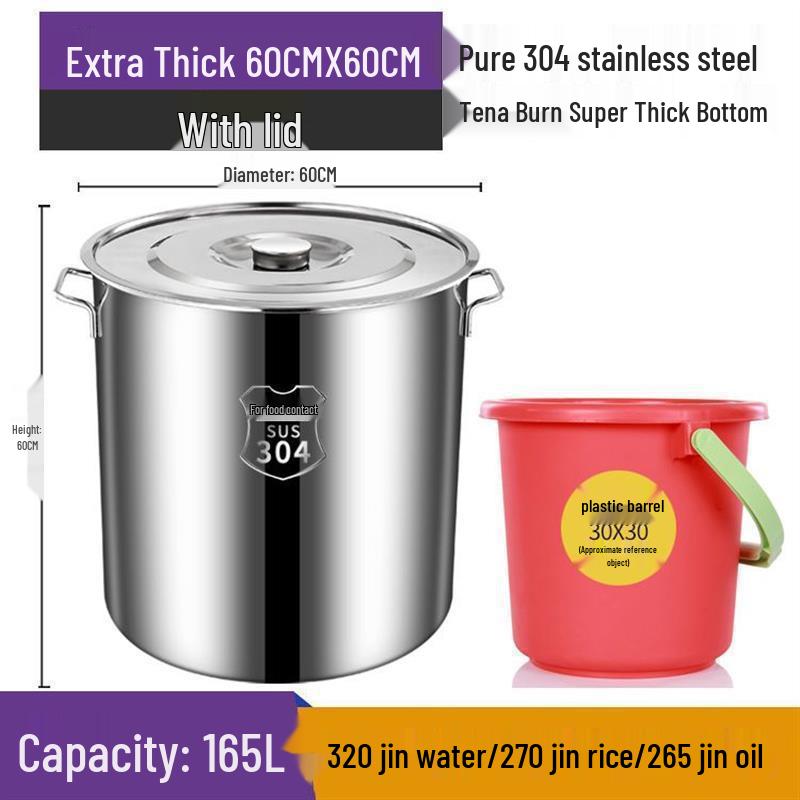 Extra dicker Eimer aus 304 Edelstahl: Großes Fassungsvermögen für Lake, Suppe, Reis und Wasser mit Deckel