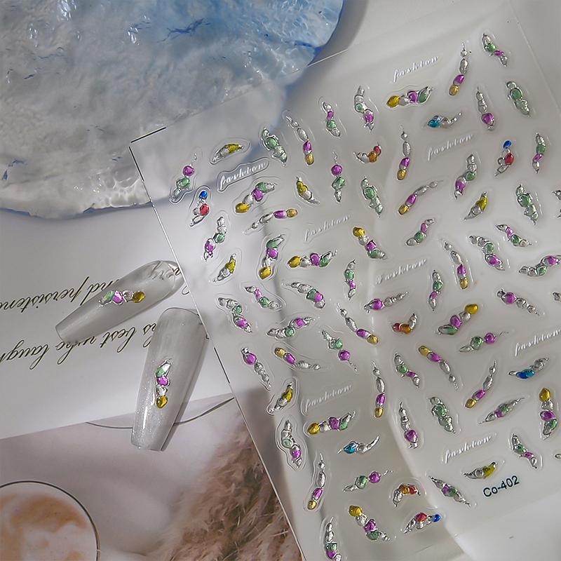 3D Rhinestone Nail Art Stickers - Colorful Gem Decor Decals for DIY Manicure & Nail Design