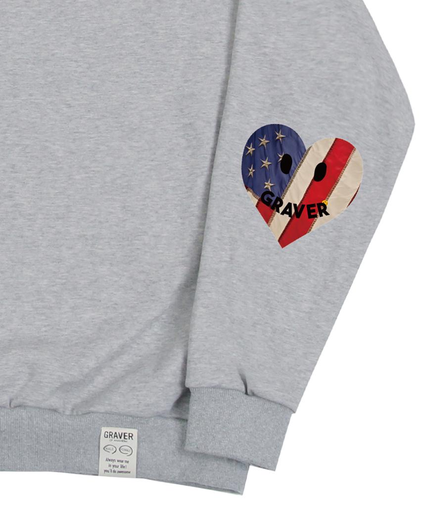 GRAVER [Unisex] Elbow American Flag Smile Heart Sweatshirt_Gray