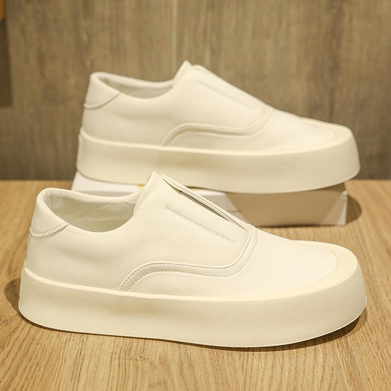 

Осень новые кожаные туфли-лоферы на одной педали, повседневные, универсальные, с круглым носком, на толстой подошве, увеличивающие рост, холодные липкие мужские кеды, мужская обувь 44