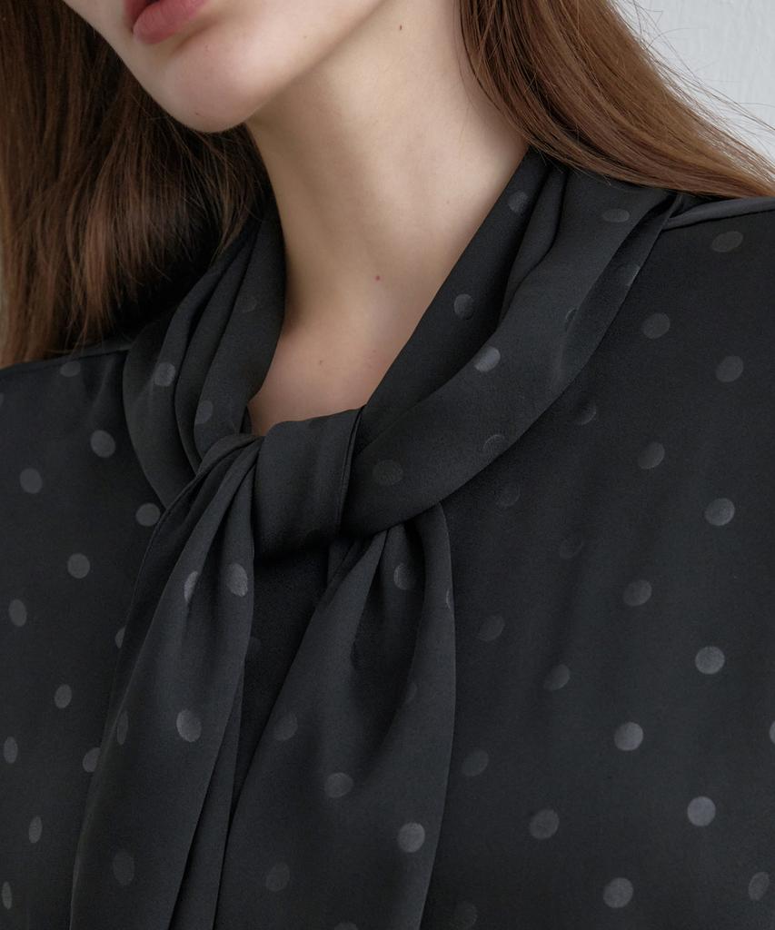 MONGDOL Scarf Tie Blouse Dot Black Mdbl004Dotblack