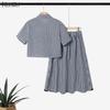 ZANZEA Women Short Sleeve Blouse and Long Skirts Plaid Print Two Piece Suit Sets