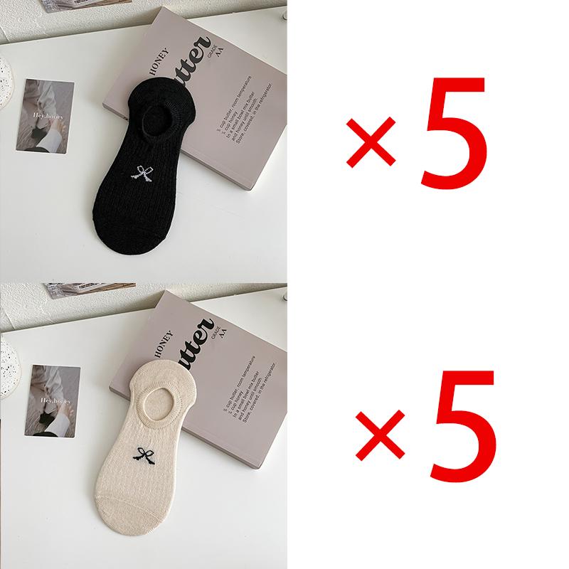 1/3/10 Pairs Invisible Boat Socks Versatile Simple Bowknot Socks Women's Summer Thin Shallow Mouth Socks