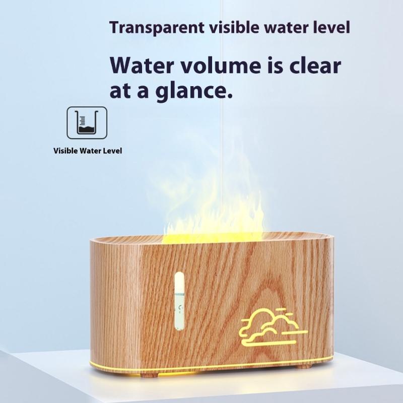 7-farvet LED-flamme Aroma Luftfugter Lille Luftfugter Plastiktekstur til Aromaterapi Støjsvag Drift og Sikker Hjemmebrug