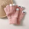 Knitted Wool Warm Gloves for Winter Women Cartoon Cute Thickened Student Writing Cold Proof Five Fingers Revealing Fingers To Touch Screen