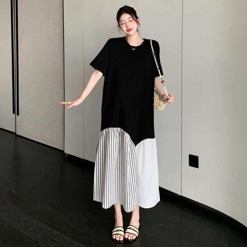 Dámské ležérní volné dlouhé letní šaty s krátkým rukávem, bavlněné vintage, nové, plus size