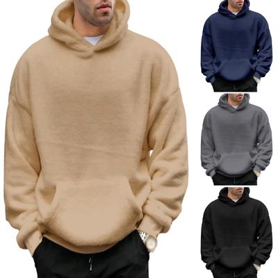 Winter Men Hoodie Double-sided Velvet with Big Front Pocket Loose Long Sleeves