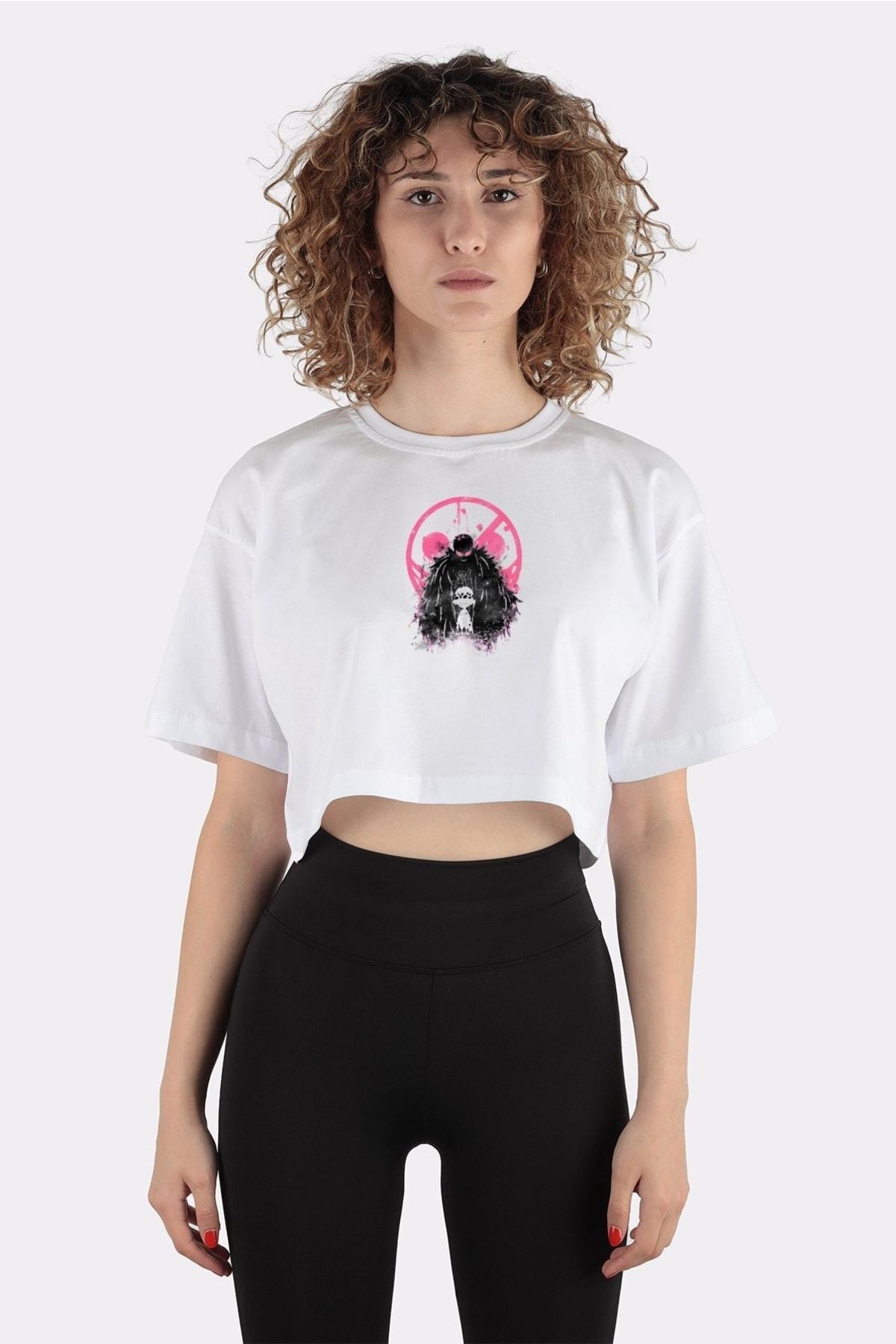 

Beyaz %100 Pamuk Bisiklet Yaka Crop T-shirt Mingo Art
