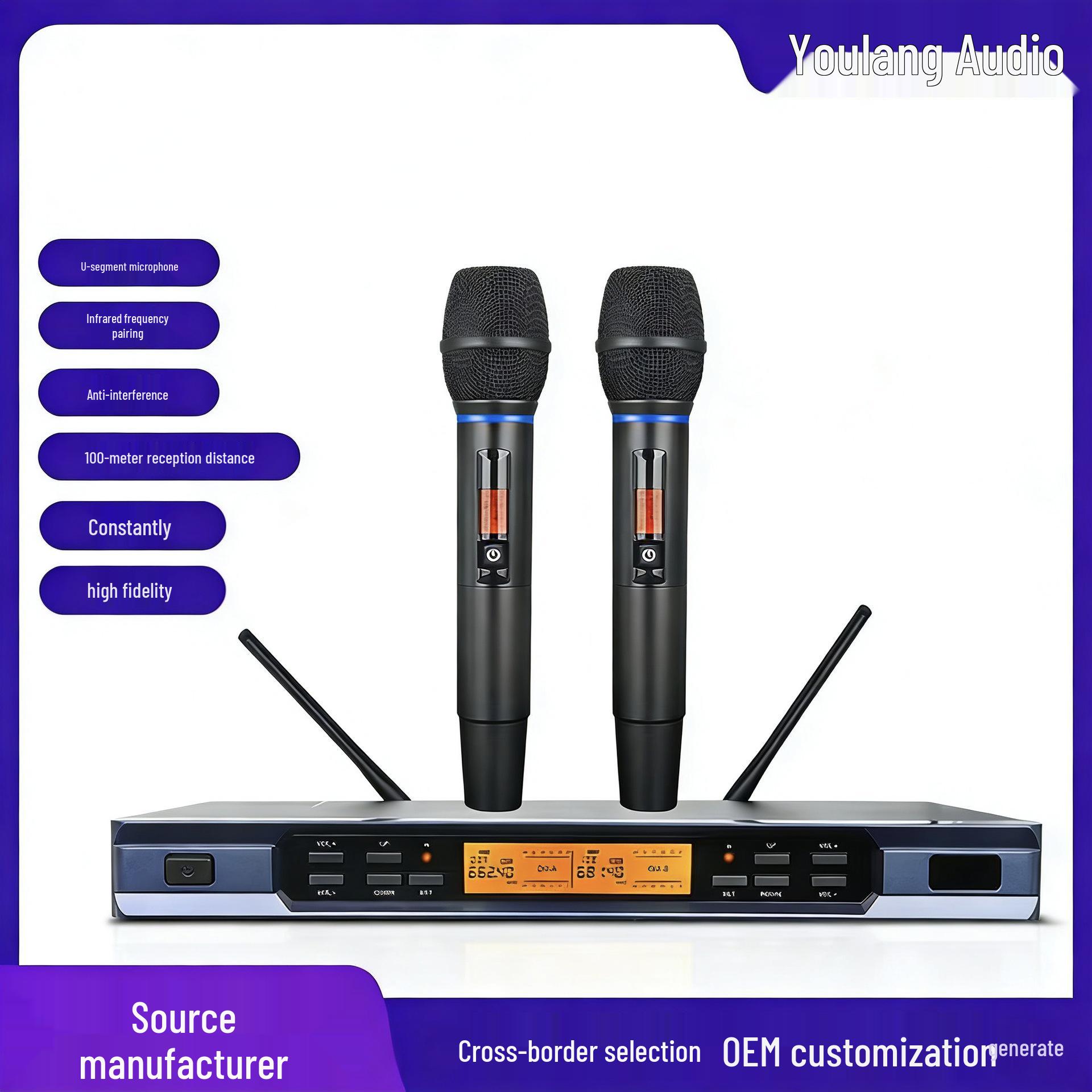 

2025 Pro Ultra-High Frequency Wireless Mic Sound Card Adapter for KTV, Portable One-to-Two 48 x 35.5 x 6 cm