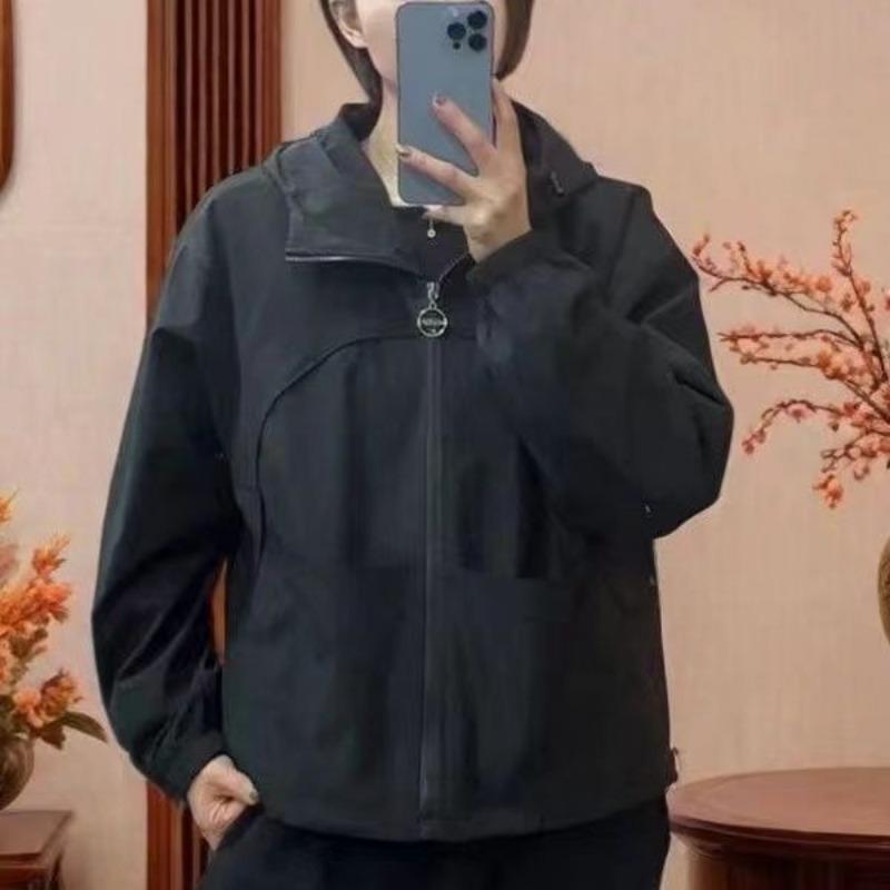 Women Double Lined Hooded Windbreaker Spring Autumn Loose Fit Korean Fashion Youthful Jacket