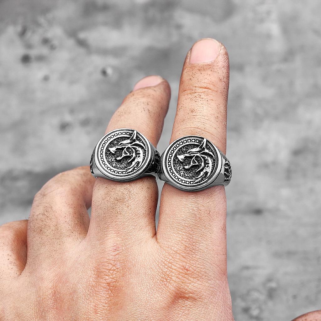 Viking Trollkarl Vargklo Rostfritt Stål Herrringar Punk HipHop Unika Trendiga för Manliga Biker Smycken Kreativitet Gåva