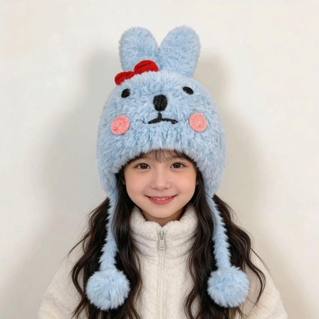 Sweet Rabbit Plush Earmuff Hat for Kids - Cute Pull-On Design, Perfect for Autumn/Winter Warmth, Ideal for Boys and Girls