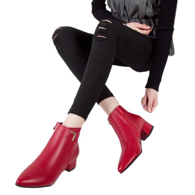 Short boots women's low-heeled thick-heeled Martin boots women's 2025 new Korean version of bare boots pointed short tube autumn and