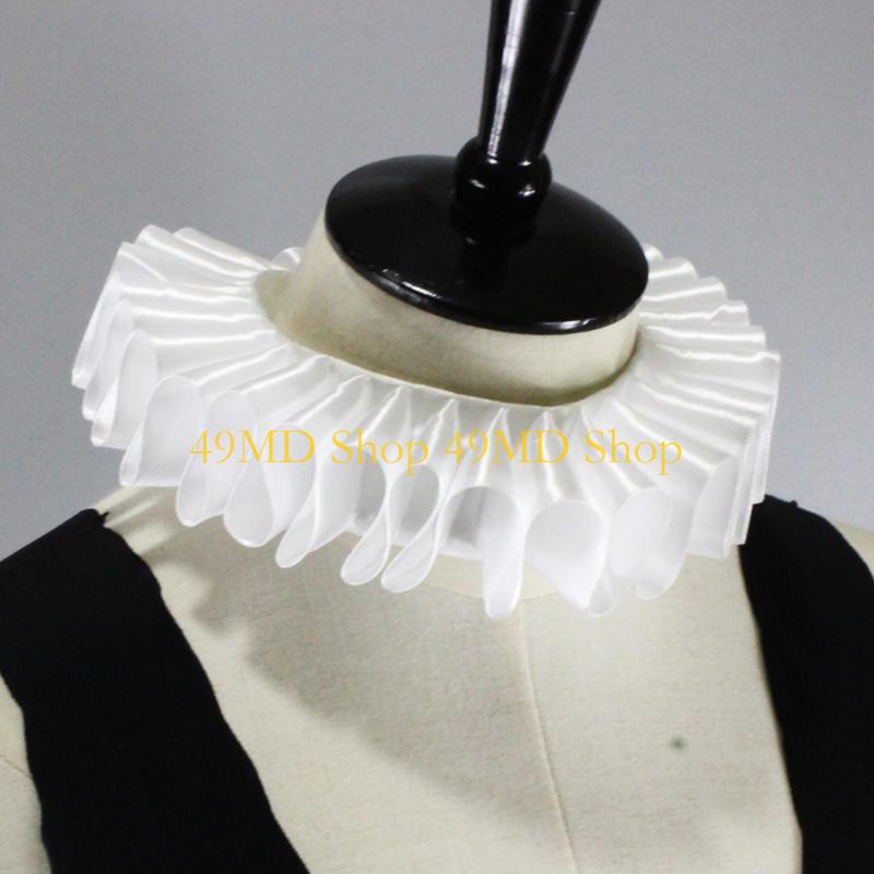 49MD Damen Romantische Schleife mit Rüschen Falscher Kragen Viktorianisches Halskrause Weißer Satin Clown Choker Cosplay Kostüm