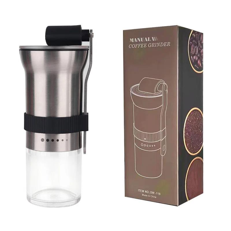 Manual Coffee Grinder with Stainless Steel Body Adjustable Ceramic Burr Portable Mill for Espresso French Press