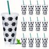 Soccer Print Tumbler with Straw Reusable Drinking Cup for Sports Theme Party Game Day Accessory Plastic Cup