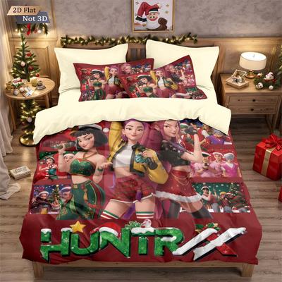 Christmas Cartoons Kpop Demon Hunters Themed Colorful Print Bedding Set Duvet Cover for Kid Girls Gift Home Decor Home Textile