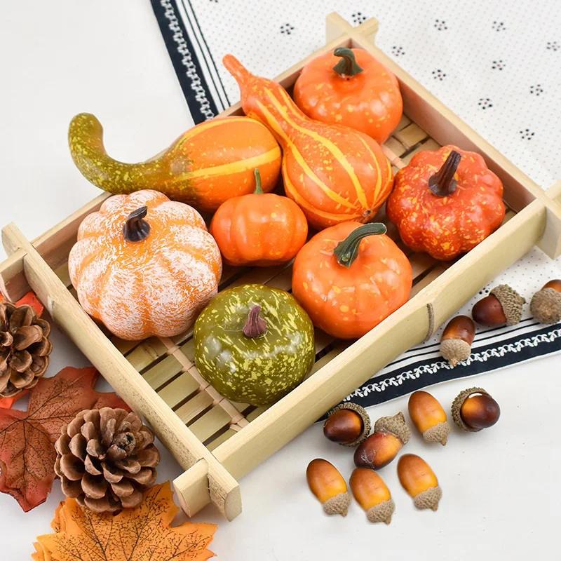 

1 Set Fall Harvest Decor Props Artificial Mini Pumpkin Gourd Acorn Berries Maple Leaf Christmas Decoration For Tree Home Hellowe