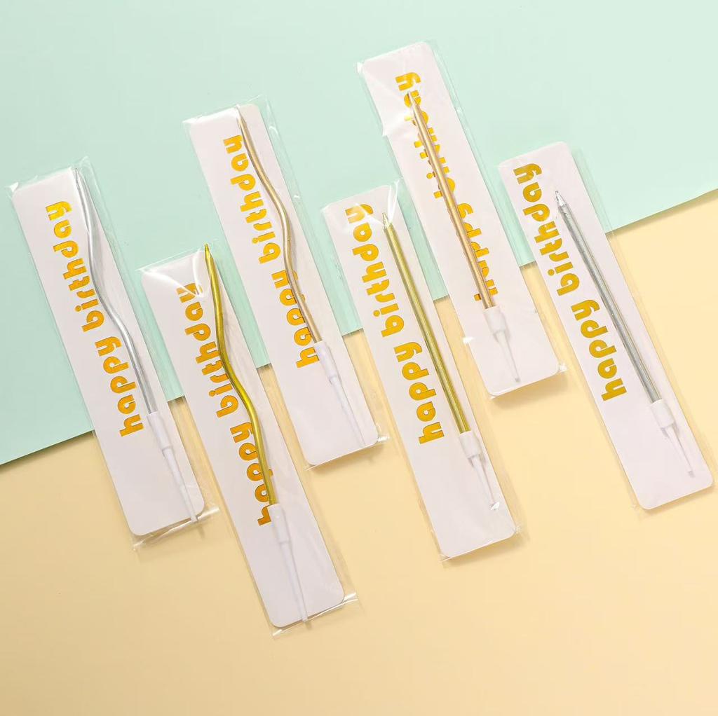 Candle Single Pencil Bend Wax Independent Packaging Gold Plated Silver Single Curve Candle Holiday Cake Decoration
