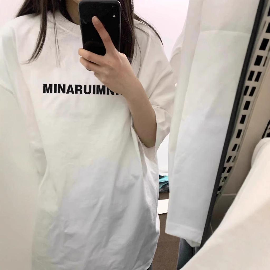 American retro white heavy letter short-sleeved t-shirt women's summer new loose large size fat MM medium and long top