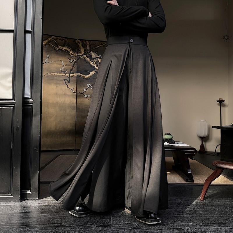 Men's Japanese Bushido Wide-Leg Slit Skirt Pants
