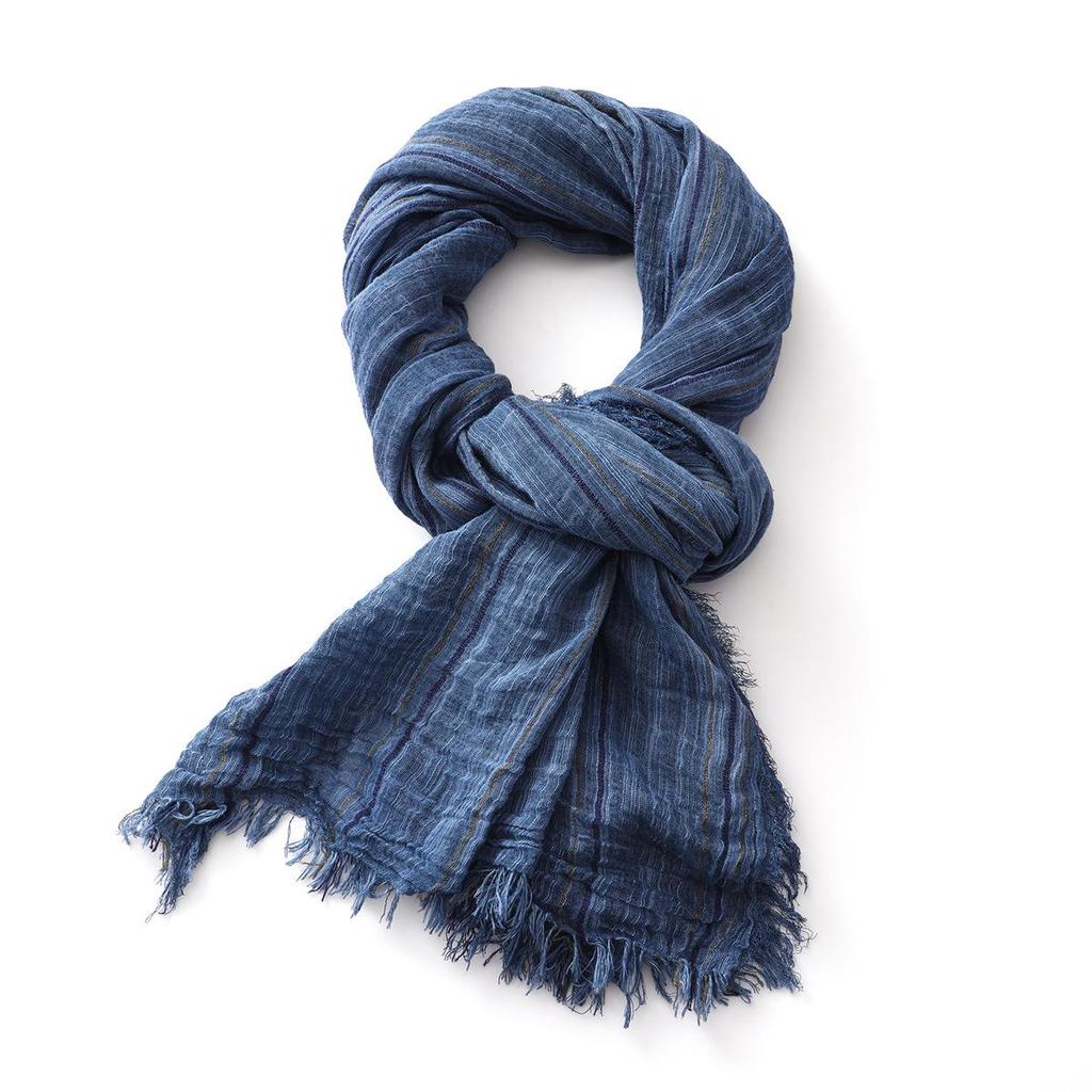 Sciarpa da uomo in cotone e lino tinta unita europea e americana - Autunno/Inverno Tie-Dye Giapponese Coreana Strisce Decorazione in Seta.