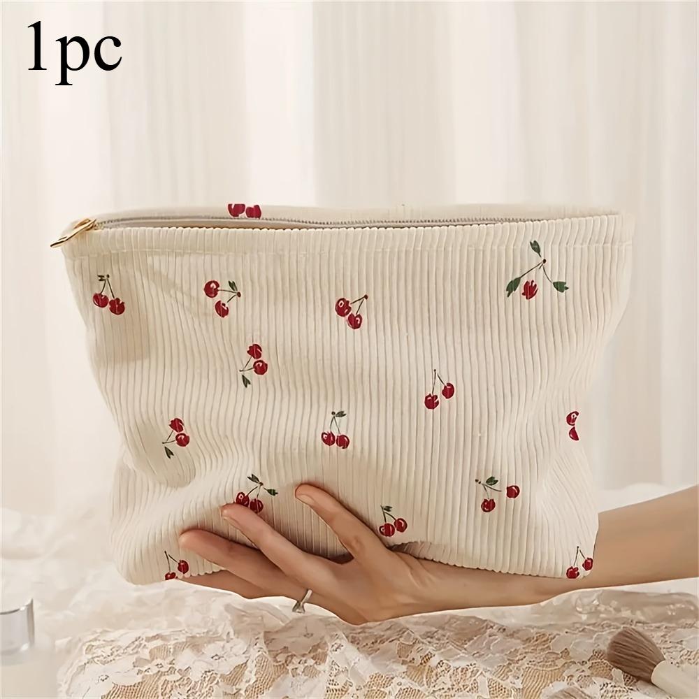 

Модна косметичка з вельвету з принтом вишень, великої місткості, легка, на блискавці, косметичний бокс для зберігання, багатофункціональна сумка з підкладкою
