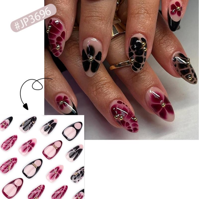 Uña Postiza Almendrada Uña Falsa Brillante Adhesiva Uña Natural Cubierta Completa Uña Falsa Acrílica Adhesiva para Mujeres