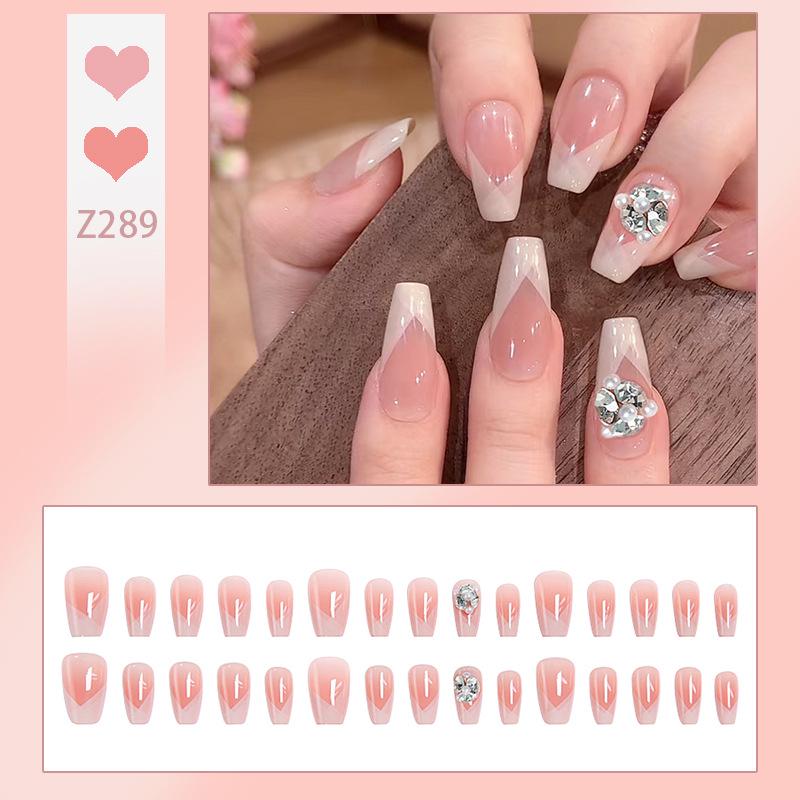 

Gentle Blush Handmade French Nail Art Stickers - Elegant and Wearable False Nails Glue Version