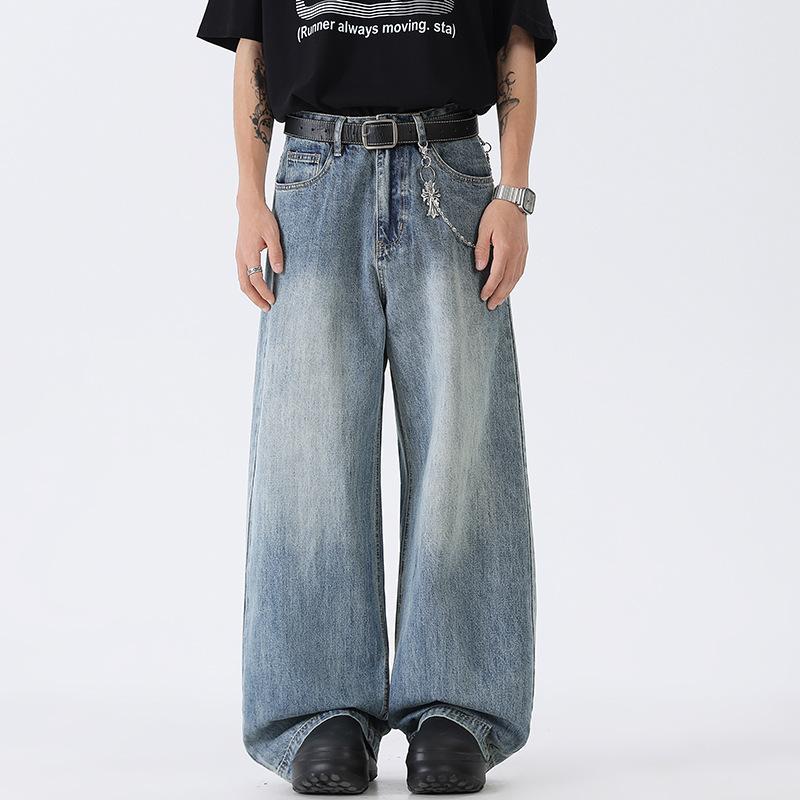 

Американские выбеленные ретро синие джинсы мужские простые свободные широкие прямые брюки 3XL синий