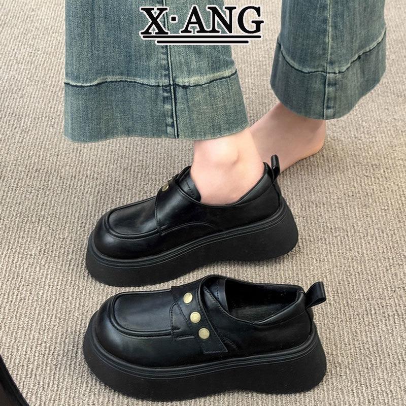 Leather brown small leather shoes platform heightening women's autumn new Mary Jane shoes Velcro single shoes