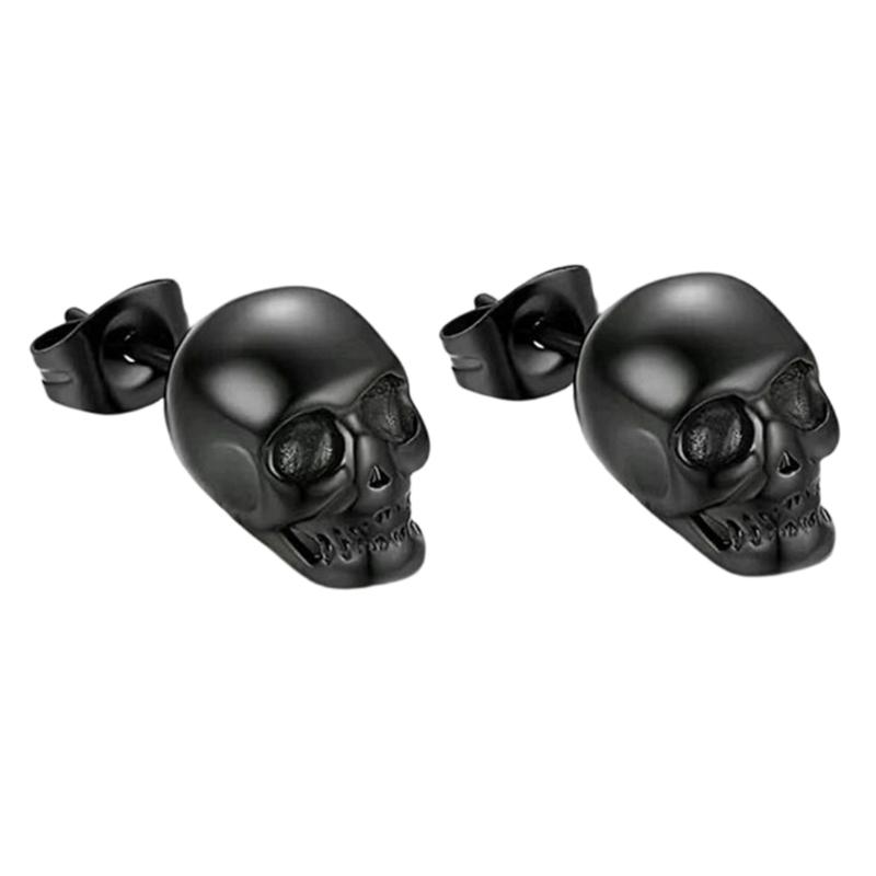 Skull Studs Pair, Vintage Gothic Alloy Design with Stud Back Closure for Halloween Parties and Edgy Outfit Styling