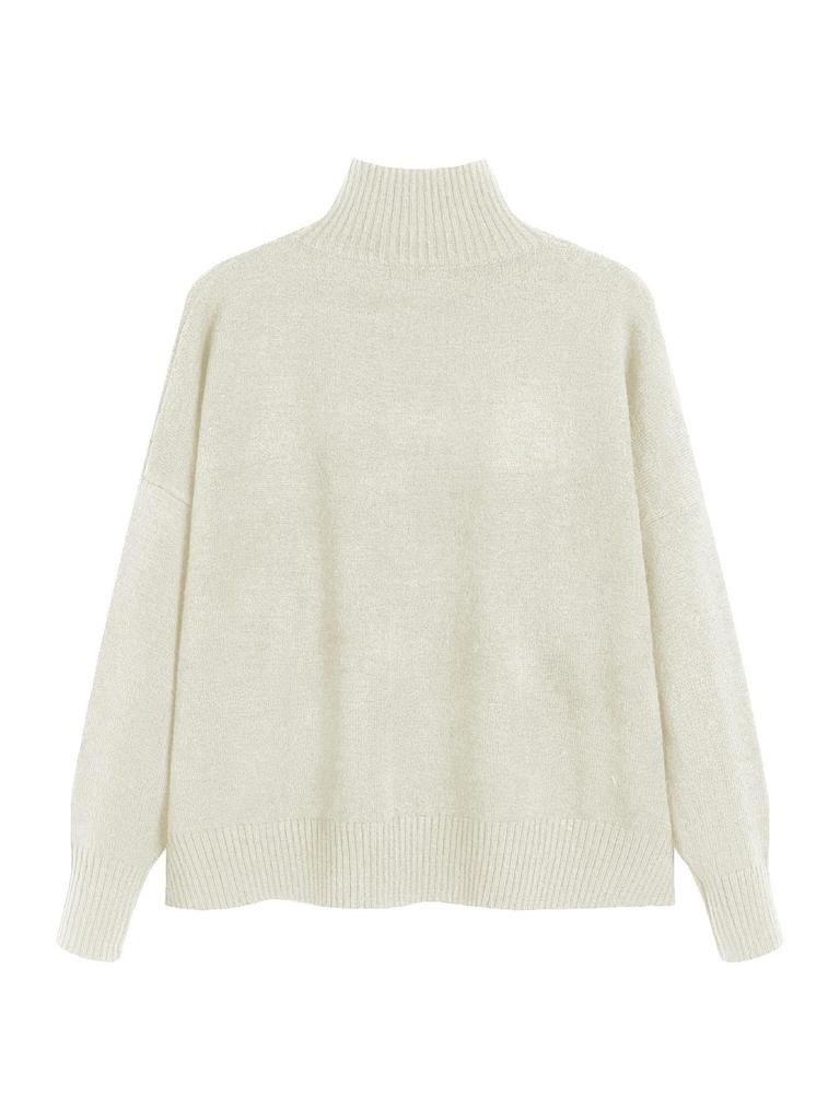Women's Solid Color High-End Knit Sweater: Warm Slimming Half-High Collar Long Sleeve Pullover for Autumn and Winter