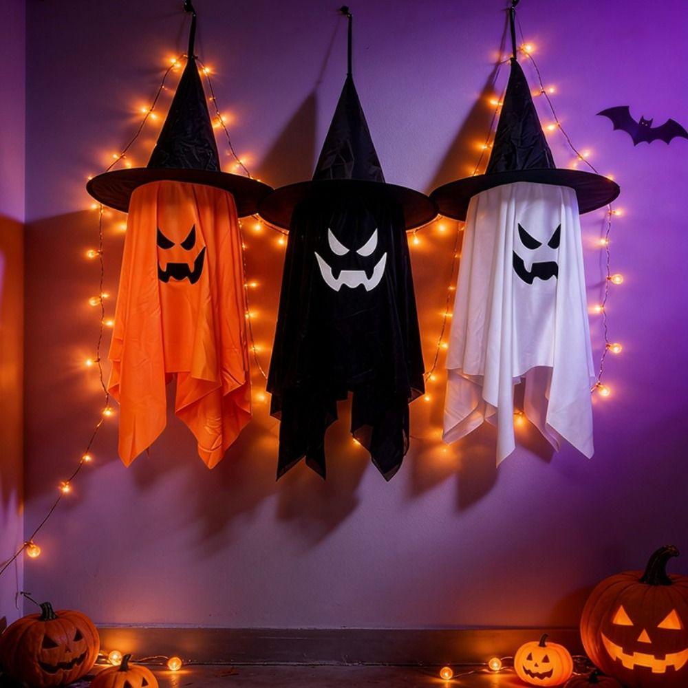 String Lights LED Hanging Ornament LED Lighted Witch Hat Ghost Decor  Indoor Home