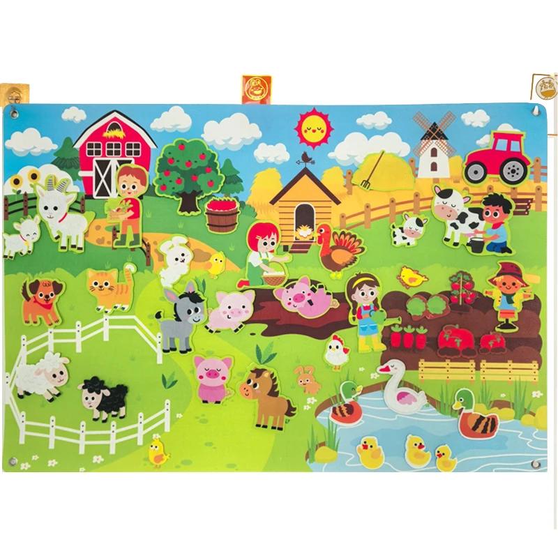 

Montessori Busy Board Education Toys,Diy Zoo Theme Storytelling Early Learning Interactive Play Kit Wall Hanging Felt Board