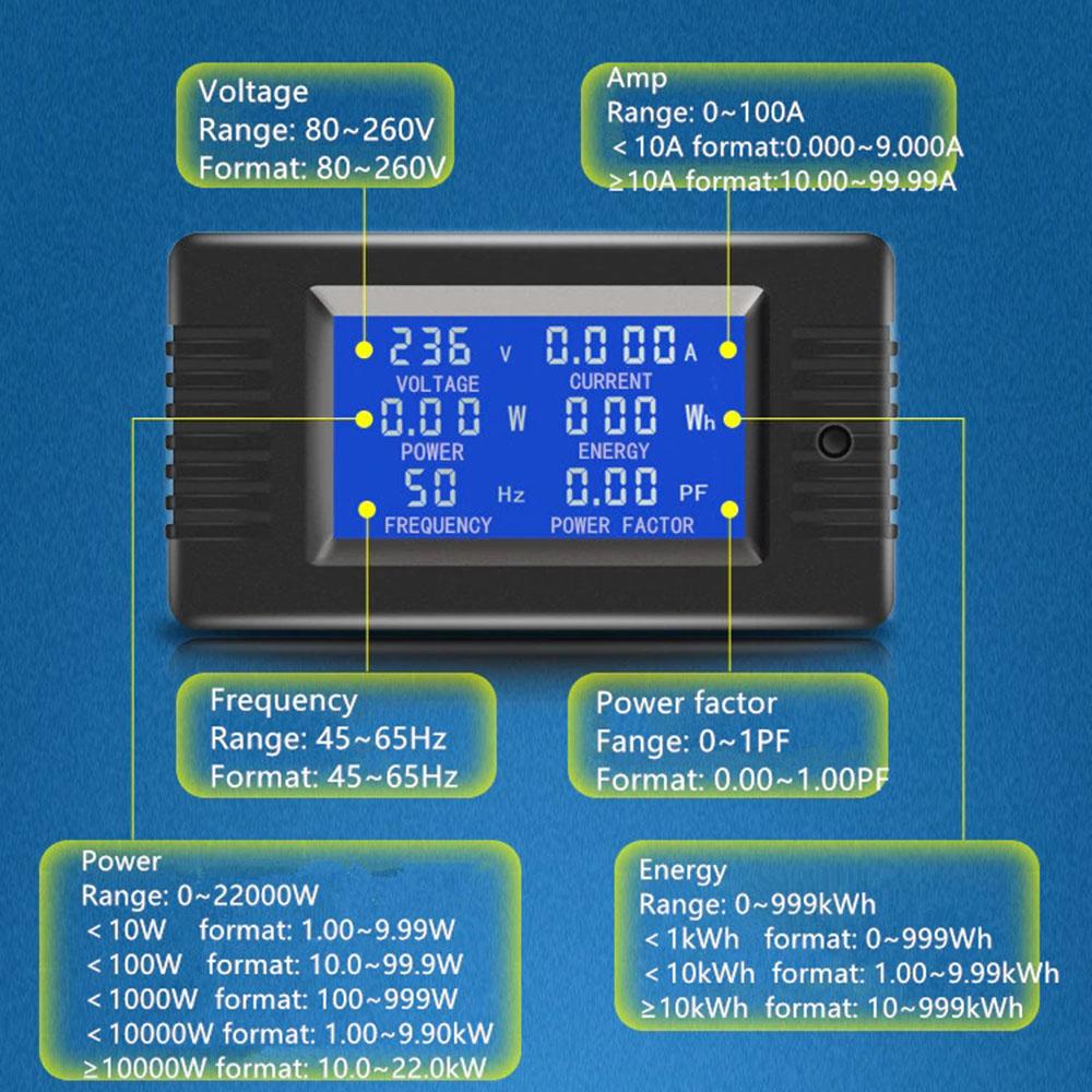 PZEM-022 Open and Close CT 100A AC Digital Display Power Monitor Meter Voltmeter Ammeter Frequency