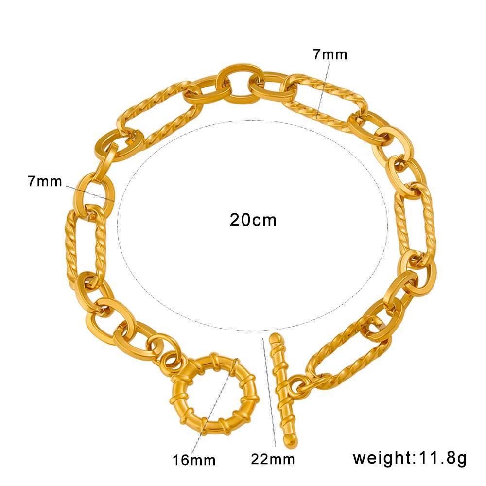MeiShiDuo Handmade OT Buckle Bracelet: European & American INS Style, Trendy Hip Hop Personality, Titanium Steel 18K Gold. 18K