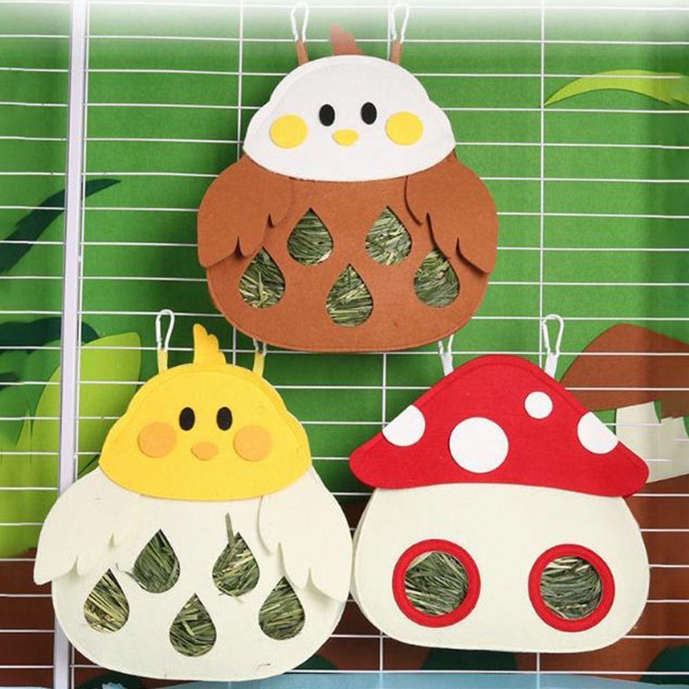 Cute Cartoon Rabbit Hay Bag Large Capacity with Hooks Guinea Pig Hay Feeder Hanging Hanging Grass Feeding Bag for Pet Cage