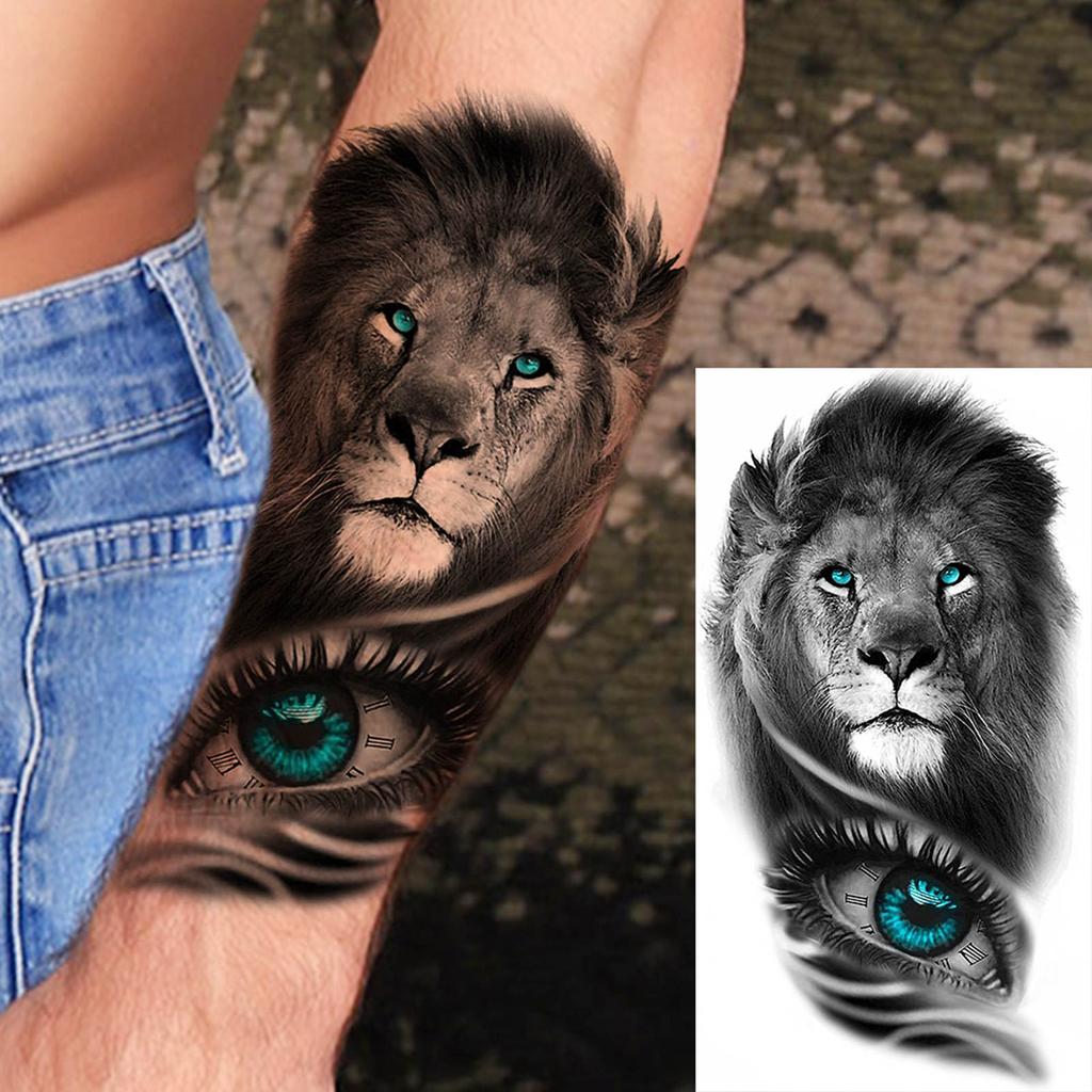 1 Sheet Lion Wolf Skeleton Nun Tiger Black Temporary Tattoos For Men Adult Leg Arm Compass Flower Fake Tattoo Sticker Waterproof