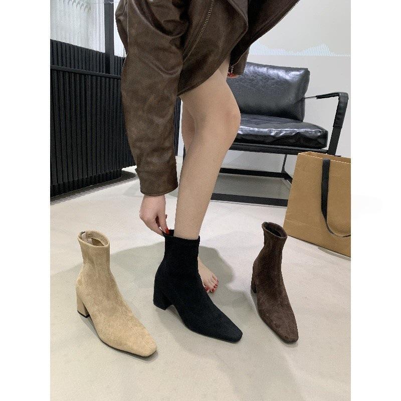 Autumn thick heel elegant light casual short boots small leather boots simple commuting casual square head fashion boots