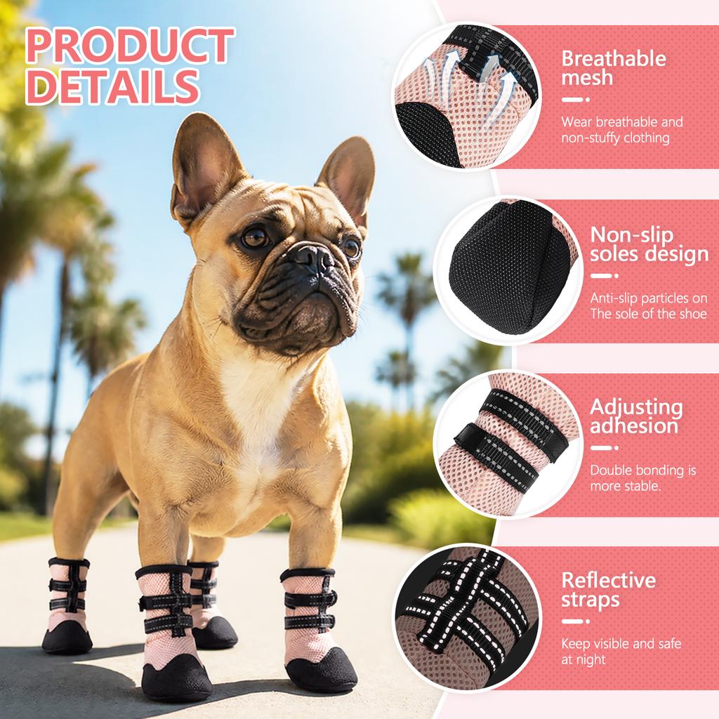 4PCS Dog Boots Breathable Anti-Slip Dog Shoes Paw Protection for Hot Pavement Outdoor Walking Dirt Insect Shield