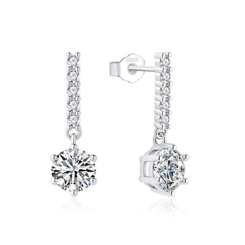 European & American Style 1 Carat Moissanite Six-Prong Tassel Earrings - Sterling Silver, Light Luxury Festival Gift 925 Sterling Silver