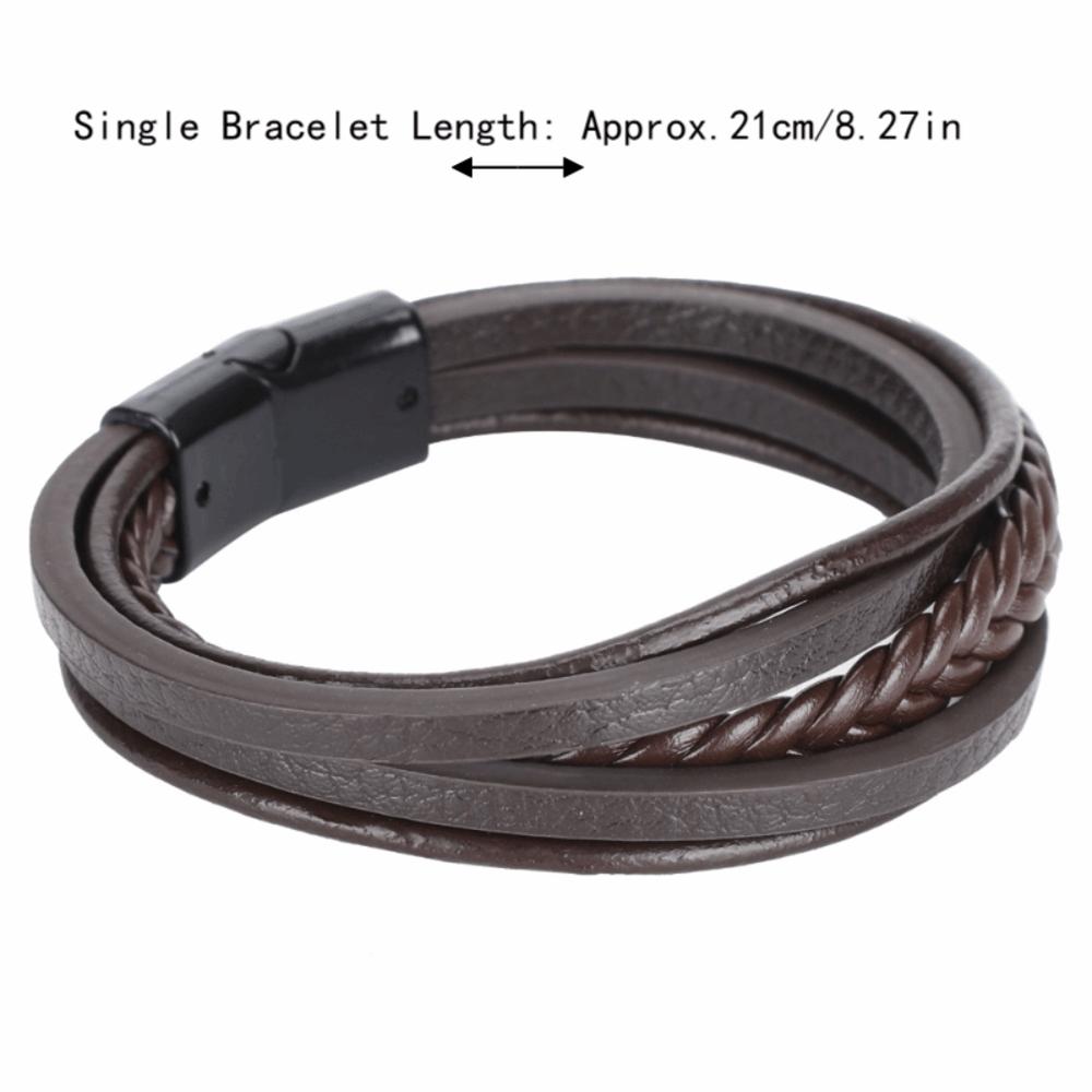 2pcs PU Leather Leather Bracelet Brown Multi-Strand Bracelet Fashion Braided Bracelet For Men