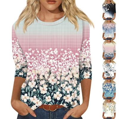Women's Fashionable Casual Three Quarter Sleeve Printed Collar Pullover Top