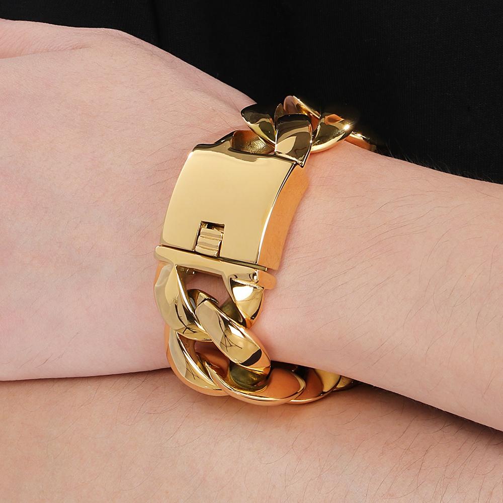 Massives Herrenarmband für Männer, polierter Edelstahl, 29 mm, Panzerkette mit kubanischer Gliederkette, Herrenarmbänder, Armband, Schmuckzubehör