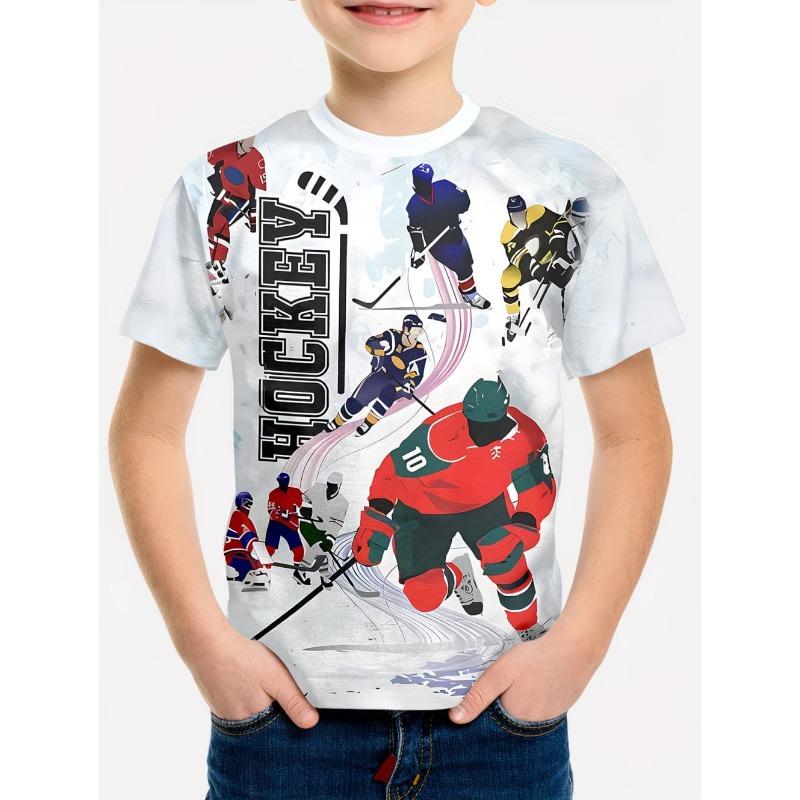 Junge, der Hockey liebt, Grafik-T-Shirt, Sommer-Kurzarm-T-Shirt für Kinder, Tägliches Lässiges Sport-Kinderkleidung, Oberteile, Kinderkleidung