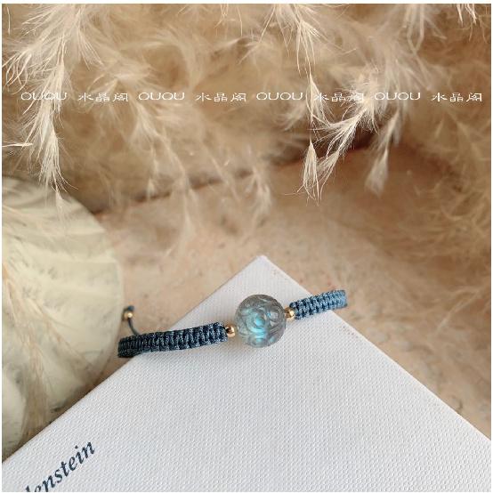 Blue Moonstone Crystal Bead Braided Bracelet Adjustable Couple s Bracelet Gift Blue Jewelry Niche Design Patterned Bead Bracelet