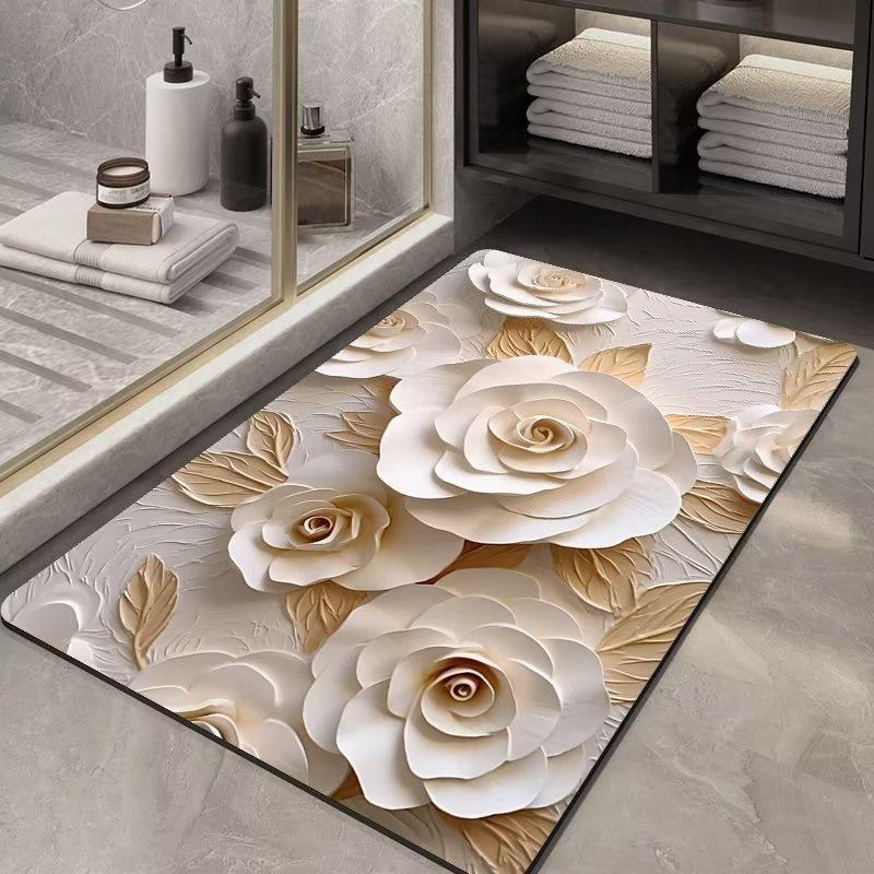 3D Floral Bathroom Mat Anti-Slip Quick Dry Absorbent Floor Mat for Bathroom Entrance Door Mat