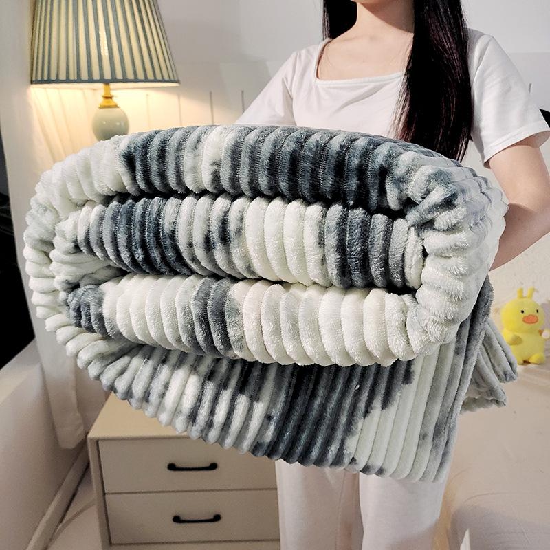 Ink-wash Painting Striped Blanket, Rolled-edge Sofa Throw, Air-conditioned Nap Flannel Blanket, Warm Blanket 100*150cm