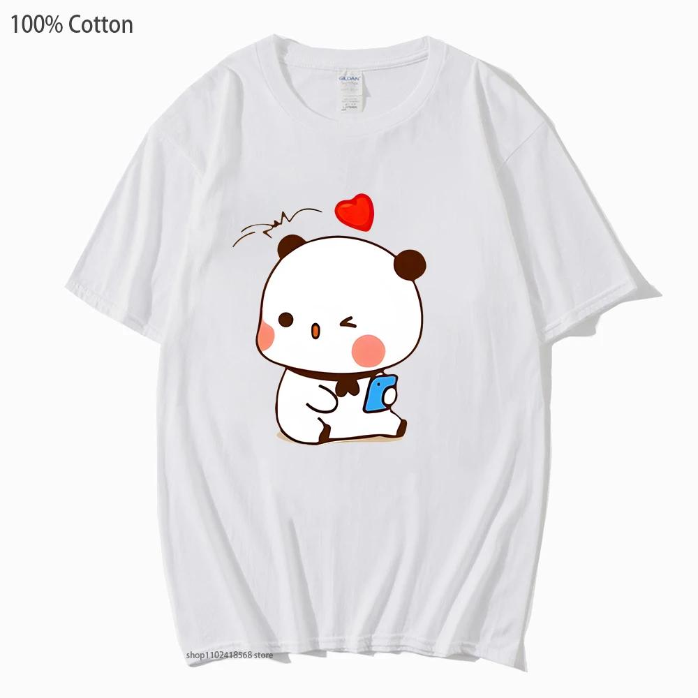 Cute Dudu and Bubu T-Shirts Panda and Brownie Bear Couple Tshirt Cotton Clothes Summer Soft Tees Korean Style Men Women Top